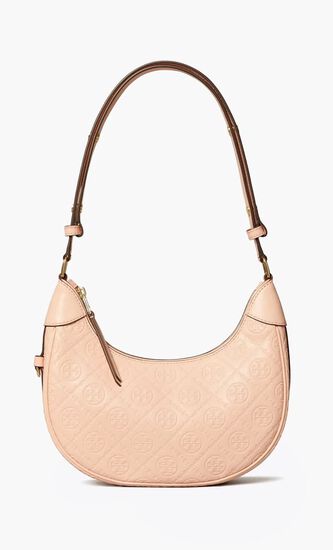 T Monogram Leather Crescent Bag