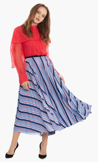 Striped Pleated Skirt