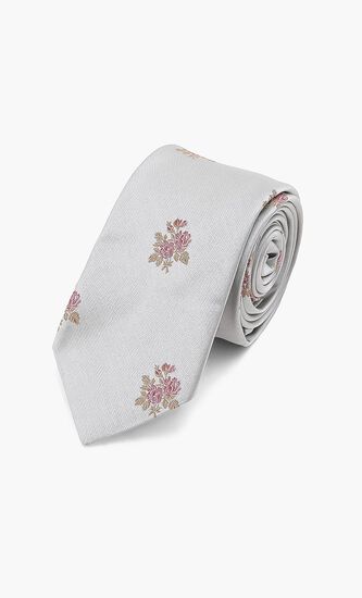 Floral Print Narrow Silk Tie