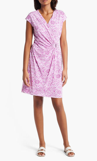 Clara Ocean Ikat Knit Faux Wrap Dress
