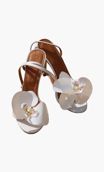 FLOWER WHITE LEATHER SANDALS