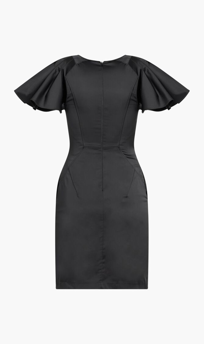 PLEATED SLEEVE WZIP DRESS