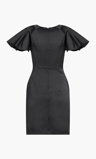 PLEATED SLEEVE WZIP DRESS