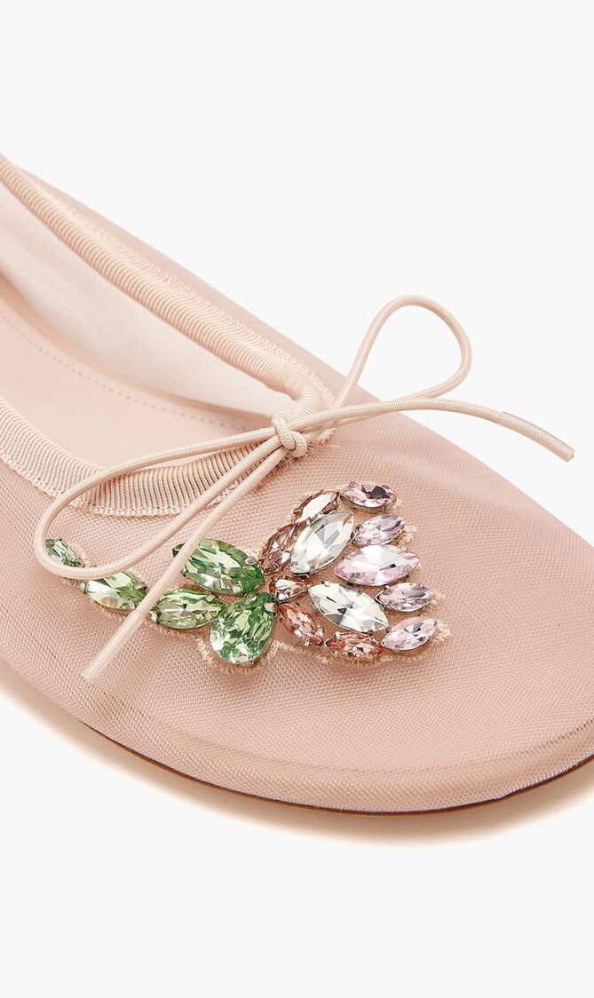 Embellished Flower Mesh Ballerinas