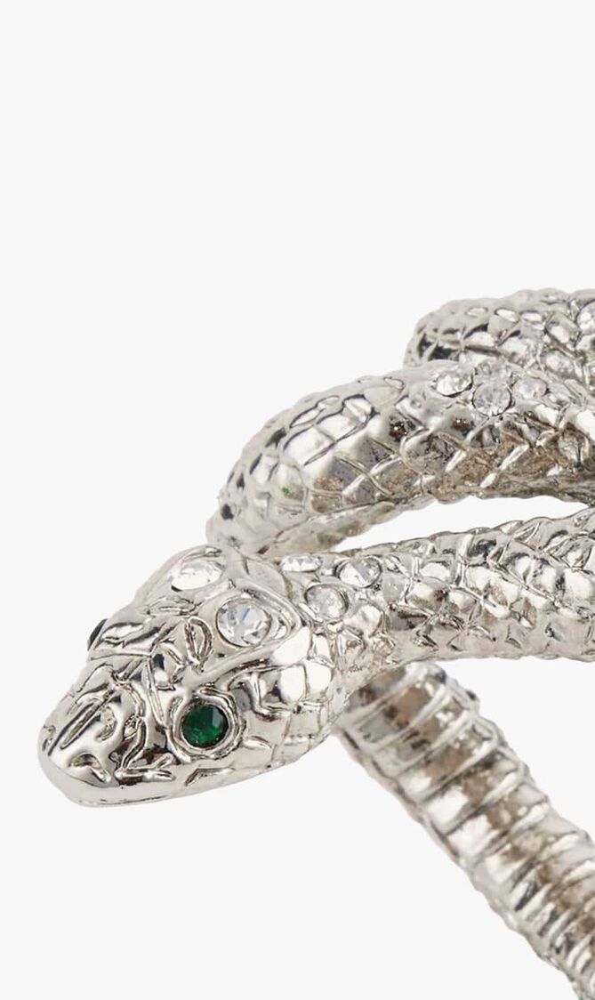 LOB SNAKE W/GREEN+WHITE CRYSTALS RINGS - SET OF 4