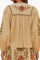 Tropical Flower Embroidered Sleeve Blouse