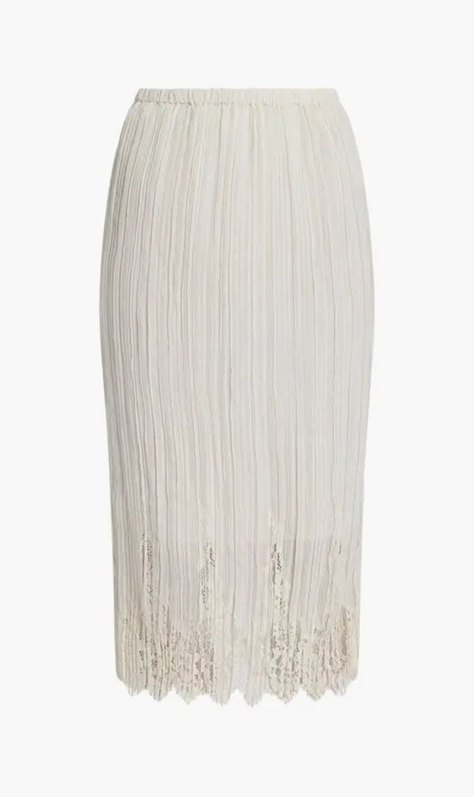 Lace Panel Pleated Midi Skirt