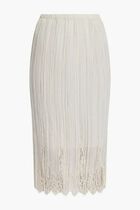 Lace Panel Pleated Midi Skirt