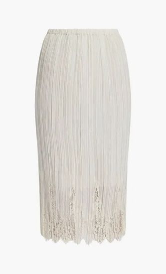 Lace Panel Pleated Midi Skirt