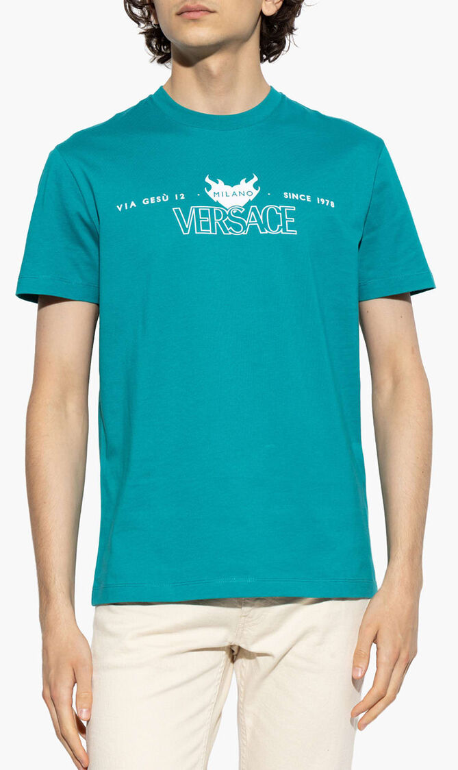 T SHIRT COMPACT COTTON JERSEY FABRIC VERSACE LOGO PRINT