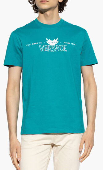 T SHIRT COMPACT COTTON JERSEY FABRIC VERSACE LOGO PRINT