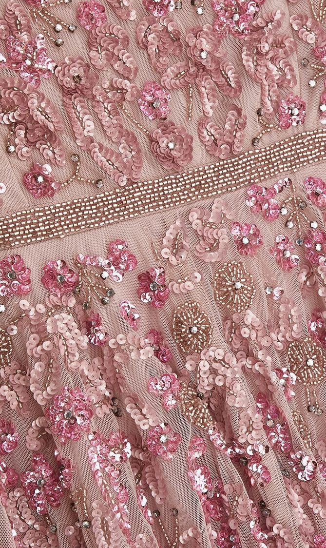 Mesh V Neckline Embellished Gown