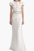 CREAM TAFFETA CHAIN BELT MAXI DRESS
