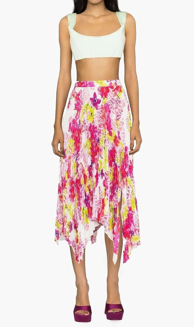 SKIRT MIDI PLEAT CREPE DE CHINE HANKERCHIEF AO ORCHID VERSACE
