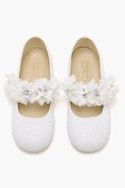 SINGLE STRAP VELCRO FLOWERS PEARLS SWAROVSKI CRYSTALS EMBELLISHED GLITTER FABRIC BALLERINAS