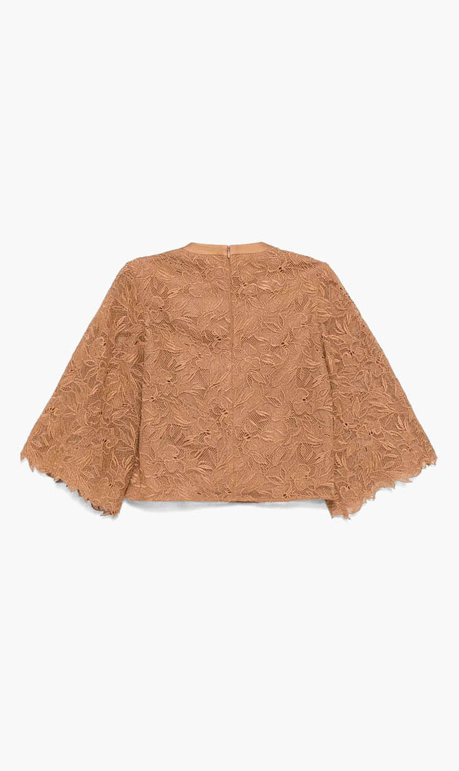 Lace Blouse with Embroidered Orchid Pattern