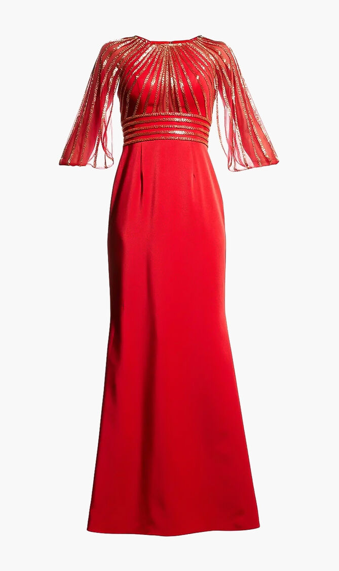 One Shoulder Sequin Striped Gown