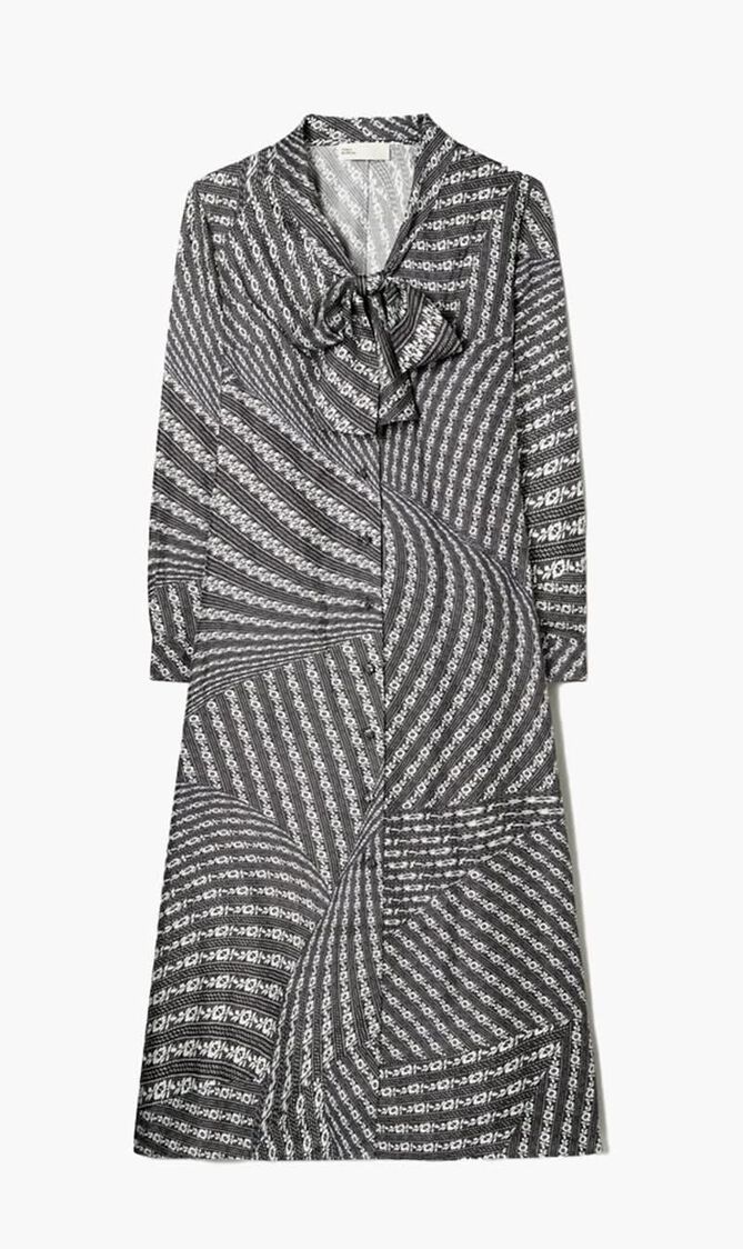 PRINTED BOW BLOUSE DRESS