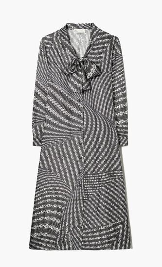 PRINTED BOW BLOUSE DRESS
