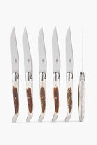 طقم من سكاكين المائدة بمقابض من قرون الغزال - 6 سكاكين