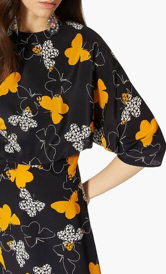 Butterfly Print Silk Dress