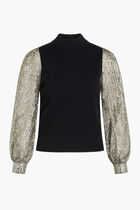 CRINKLE STRIPE LAME SLEEVE SWEATER