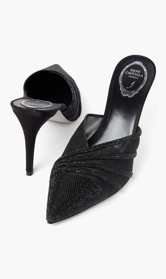 Rhinestone Mesh Pointed Toe Mules