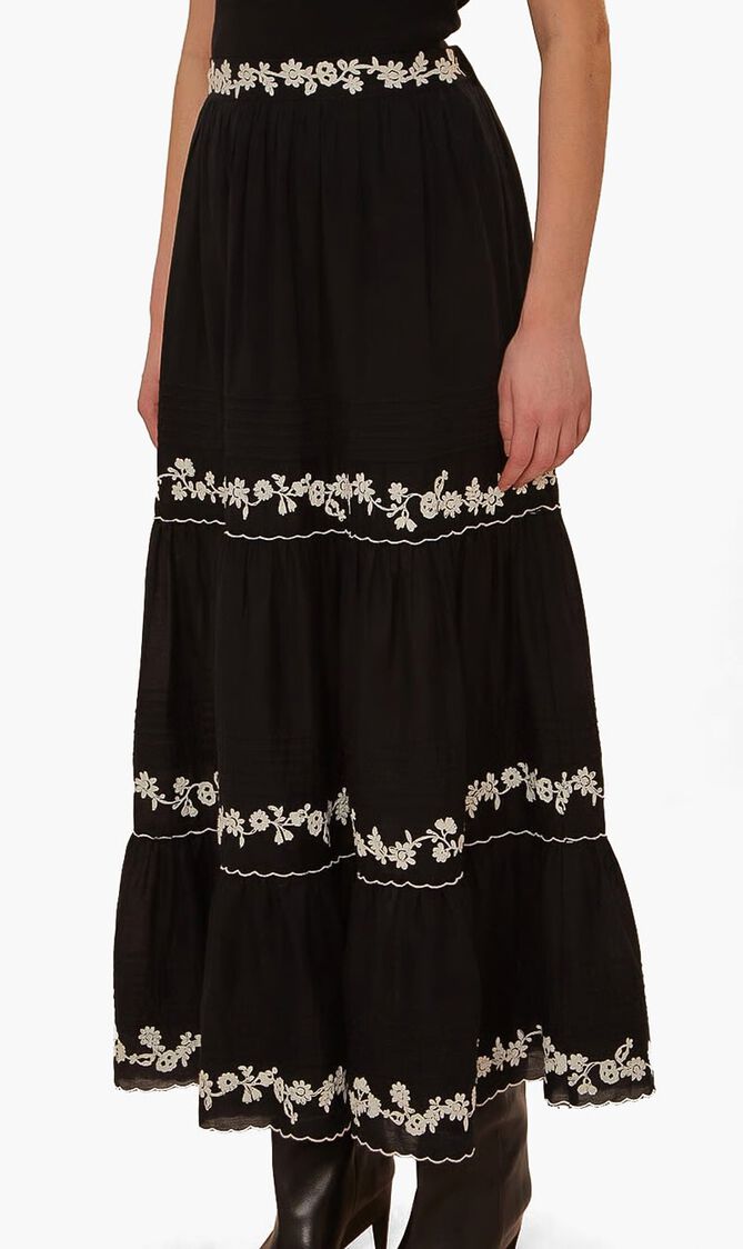 Embroidered Ruffled Maxi Skirt