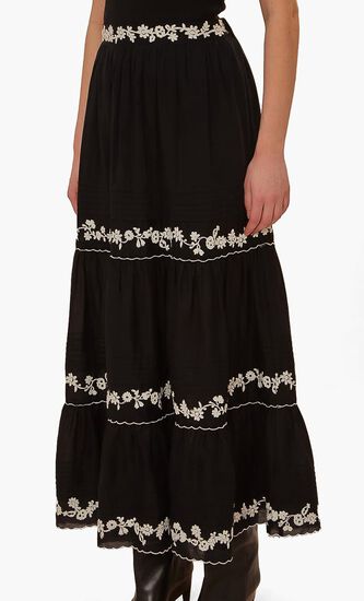Embroidered Ruffled Maxi Skirt