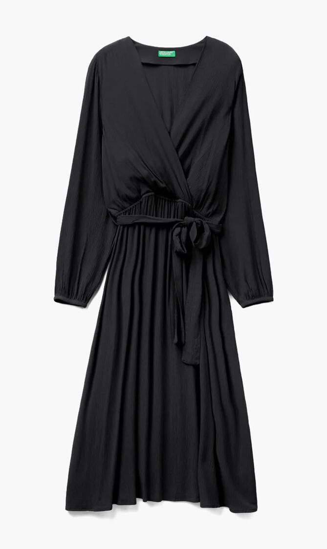 V Neck Midi Dress with Belt