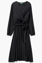V Neck Midi Dress with Belt