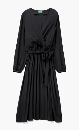 V Neck Midi Dress with Belt