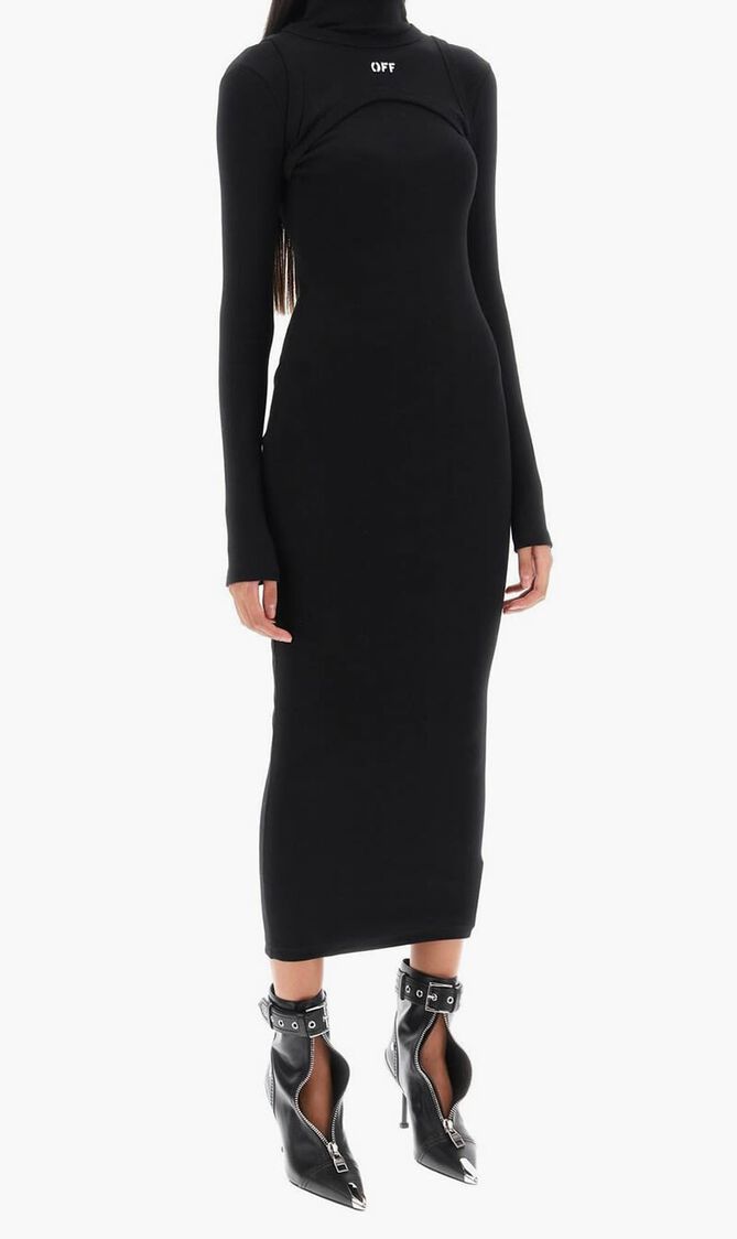 OFF STAMP RIB ROUND LONG DRES BLACK WHIT
