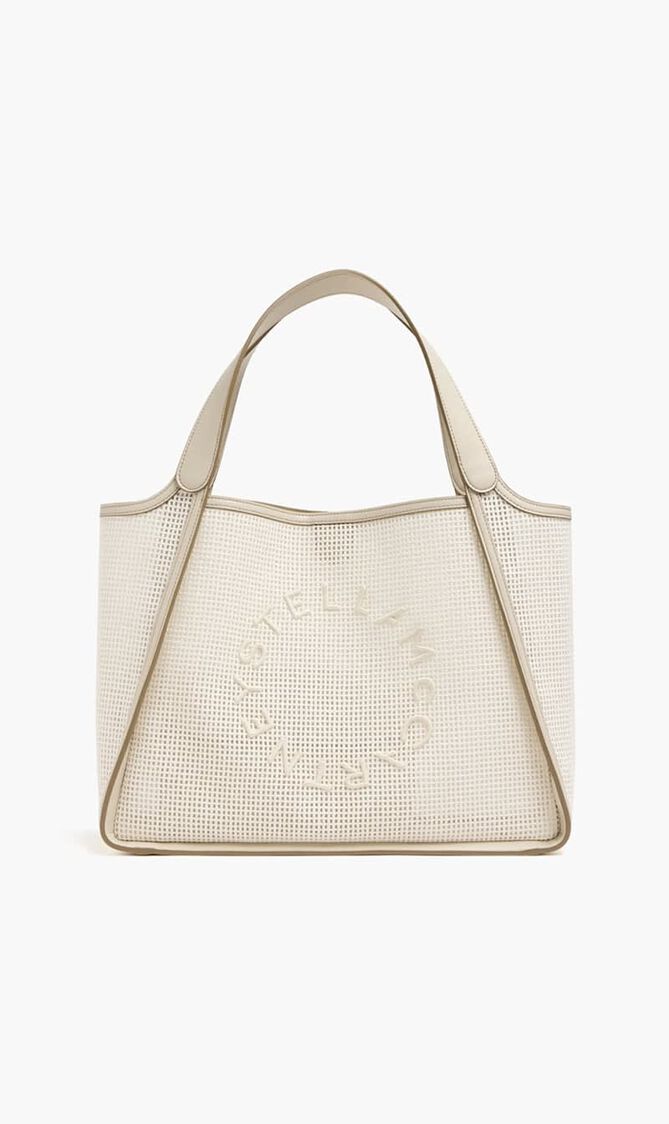 Embroidered mesh tote bag