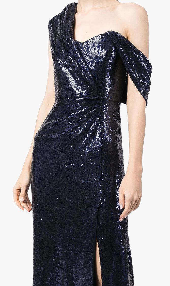 Asymmetrical Wrap Sequin Gown