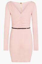 DRESS MINI LS BELTED ZIP RUCHED GEORGETTE SOLID