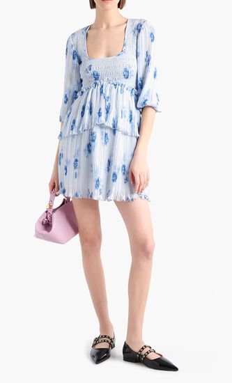 PLEATED GEORGETTE FLOUNCE SMOCK MINI DRESS
