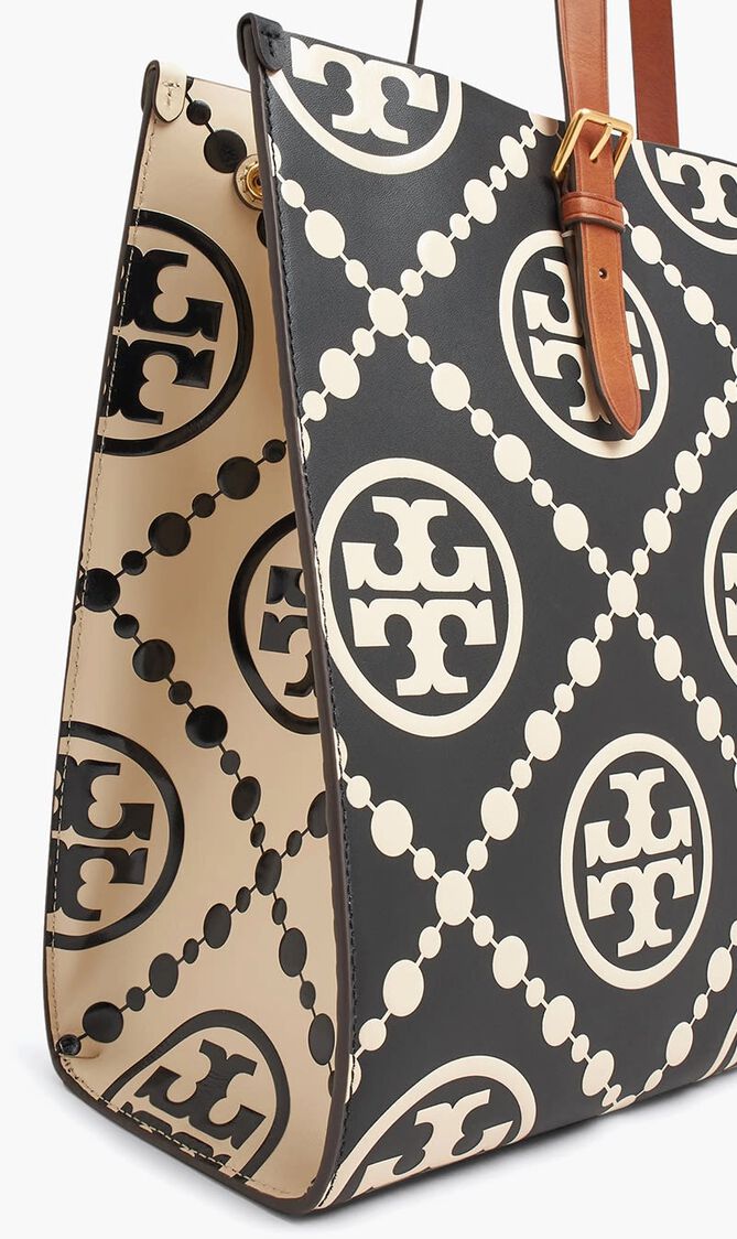 T Monogram Contrast Tote Bag