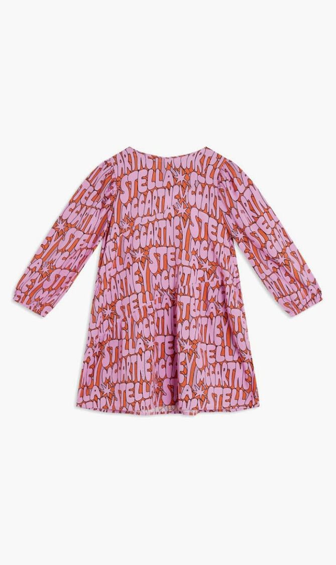 Logo Print Round Neck Woven Dress