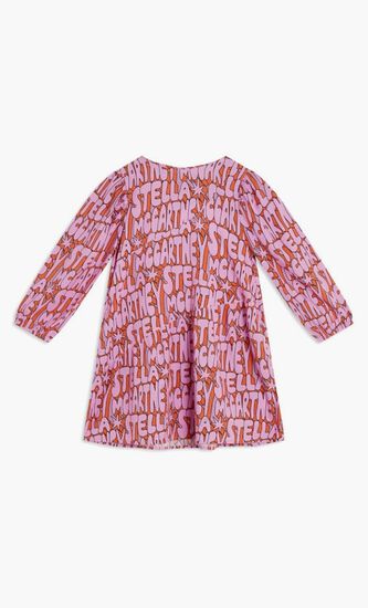 Logo Print Round Neck Woven Dress