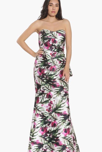 Printed Oversized Bow Back Gown