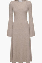 Flared Cashmere Blend Knit Midi Dress
