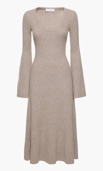 Flared Cashmere Blend Knit Midi Dress