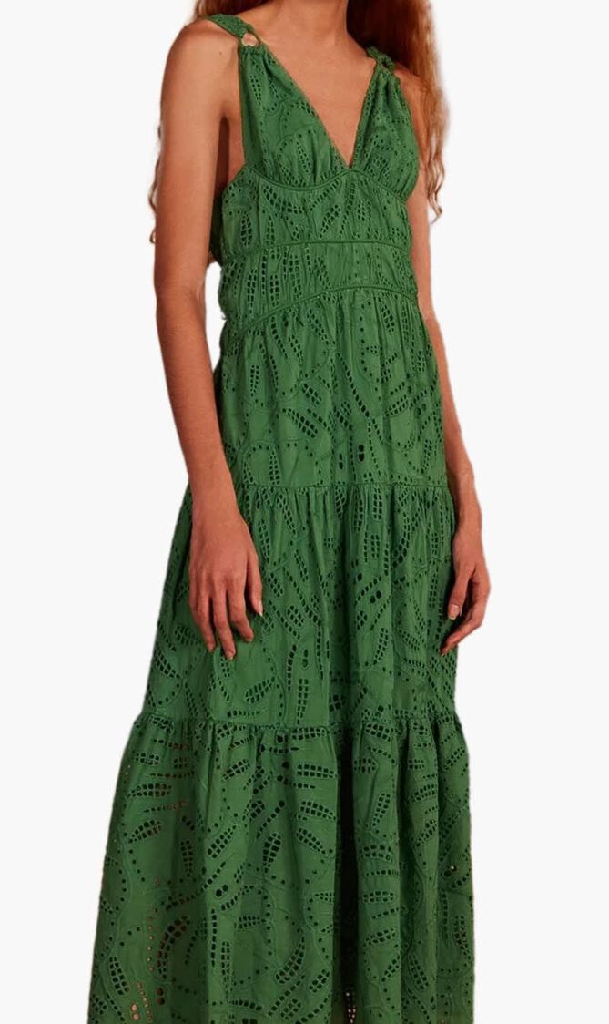 Monstera Corset Tiered Maxi Dress