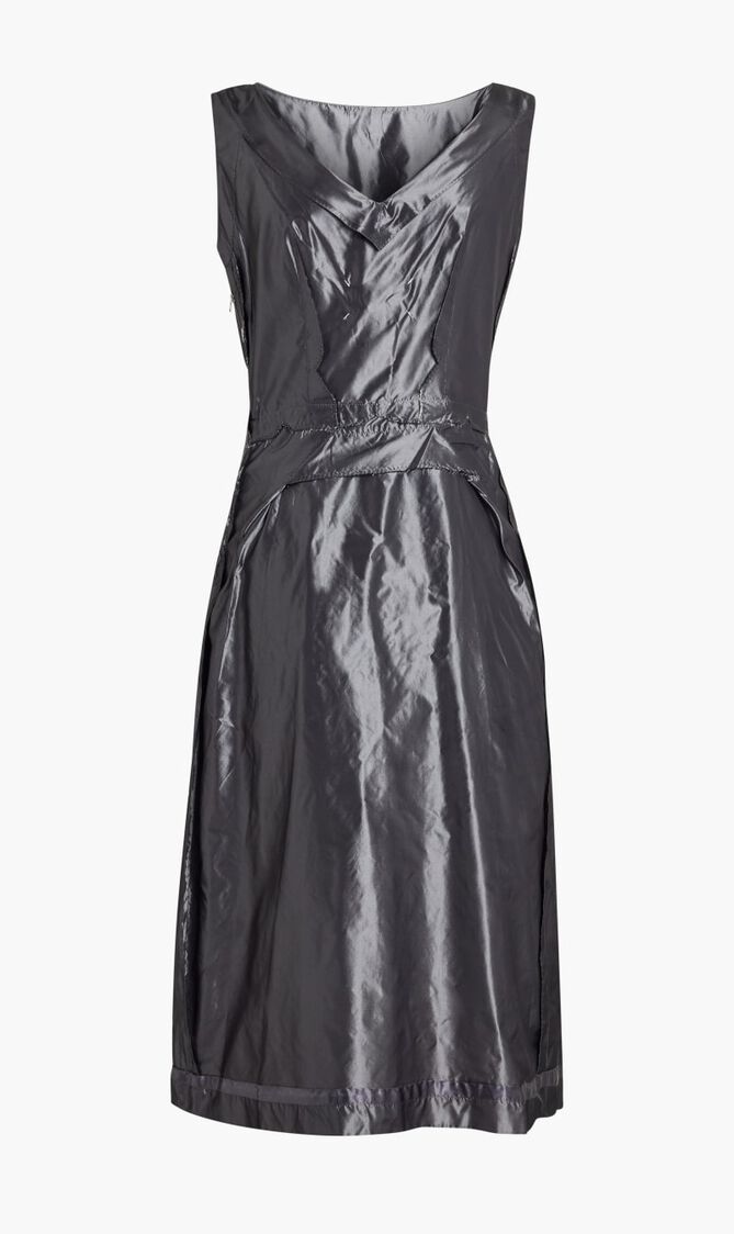 AVP CUT SLEEVE SILK DARK GREY MIDI DRESS