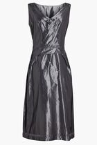 AVP CUT SLEEVE SILK DARK GREY MIDI DRESS