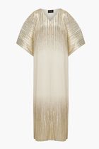 Pleated Metallic V Neck Dress