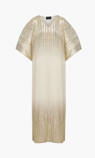Pleated Metallic V Neck Dress