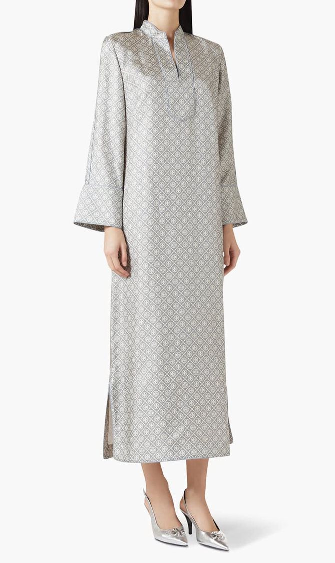 T Monogram Print Silk Kaftan