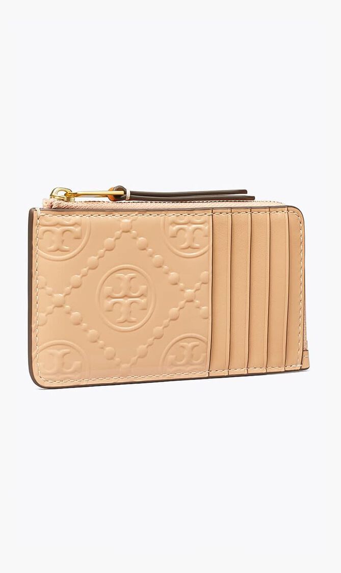 T Monogram Patent Embossed Zip Card Case